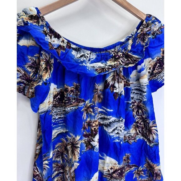 Hilo Hattie Women's Hawaiian Blue Off Shoulder Rayon Dress Size Medium - Picture 5 of 8